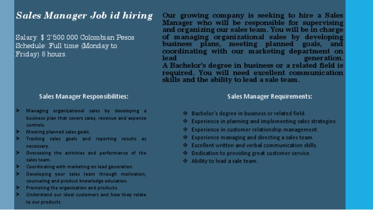 Lead the Sales Team to Success: Job Posting for a Sales Manager in a ...