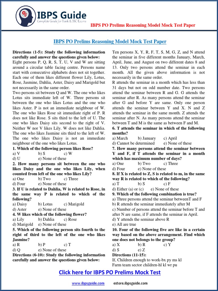 IBPS PO Prelims Reasoning Mock Test | PDF