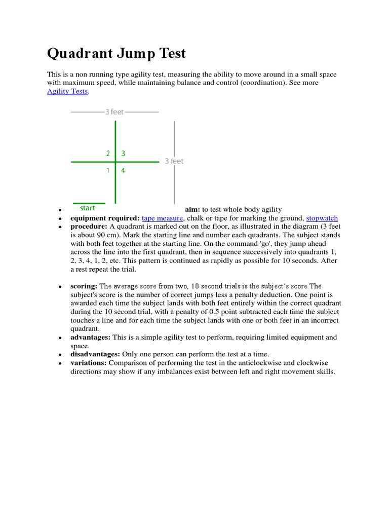 Quadrant Jump Agility Test Guide | PDF | Cartesian Coordinate System ...