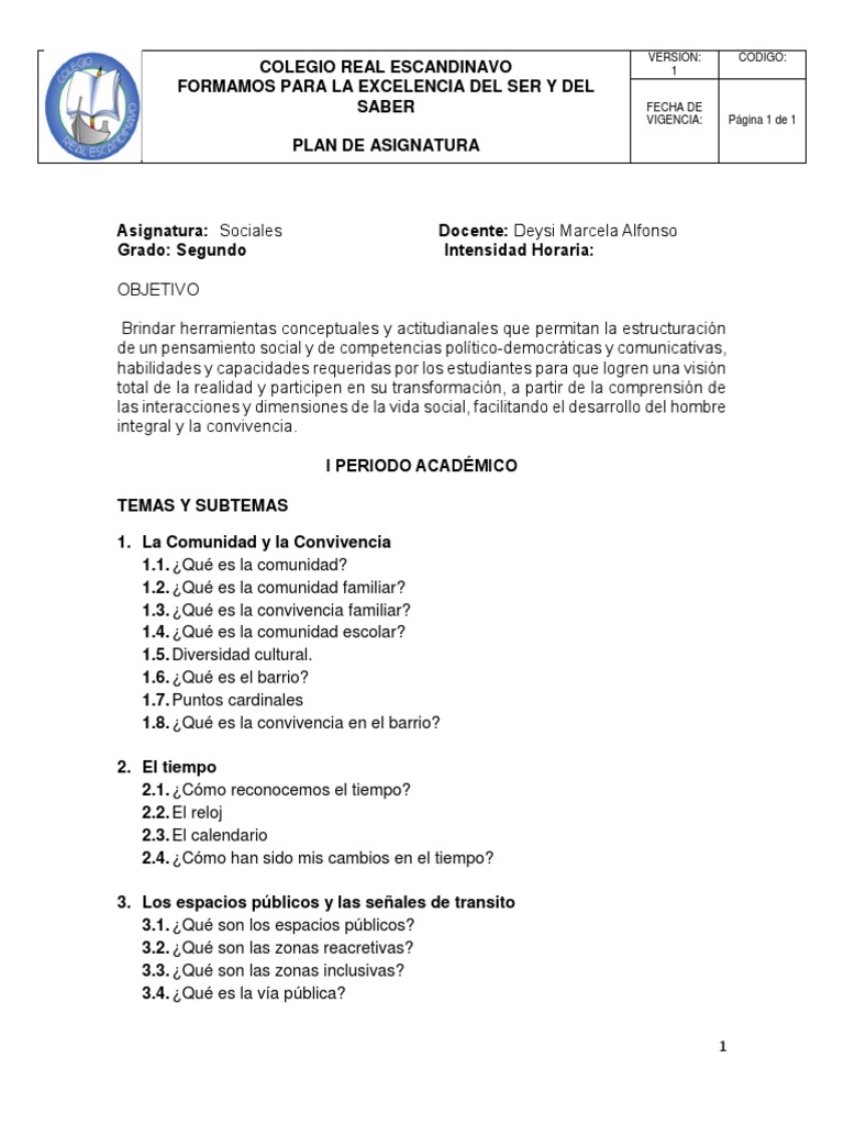 Plan de Estudios de Sociales para Segundo | PDF | Colombia | Enseñando ...