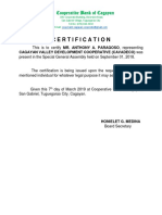 Certification: Cooperative Bank of Cagayan
