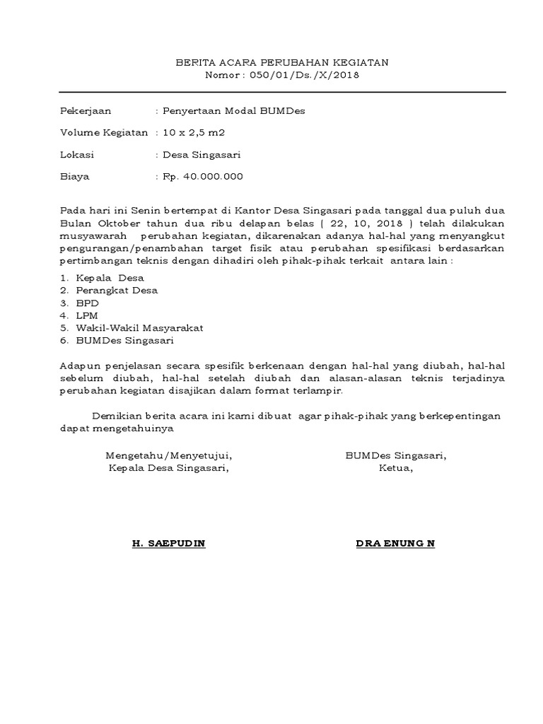 Berita Acara Perubahan Bumdes