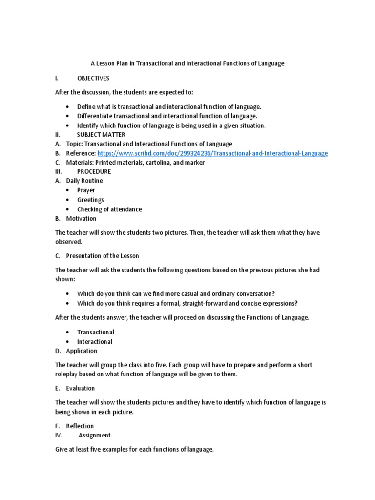 Transactional and Interactional Functions of Language LP | PDF | Lesson ...