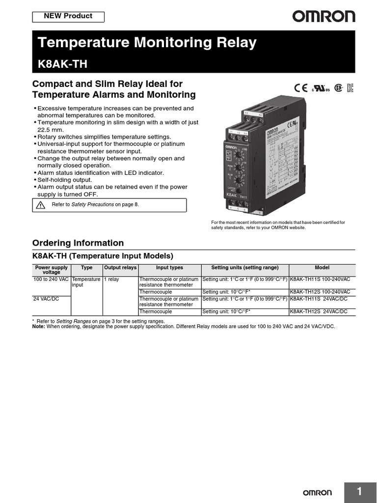 Temperature Monitoring Relay: K8Ak-Th | PDF | Relay | Thermocouple