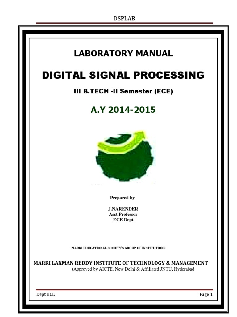 Digital Signal Processing Laboratory Manual PDF Discrete Fourier