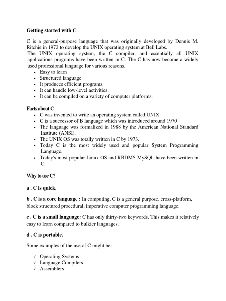 Getting Started With C | PDF | Computer Program | Programming