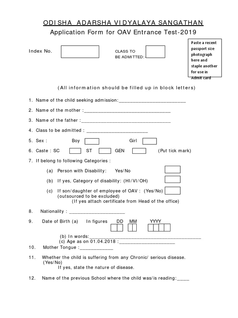 OAV Entrance Test Application Form 2019 | PDF | Justice | Crime & Violence