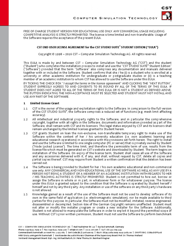 CST Studio Suite Student Edition PDF License Justice