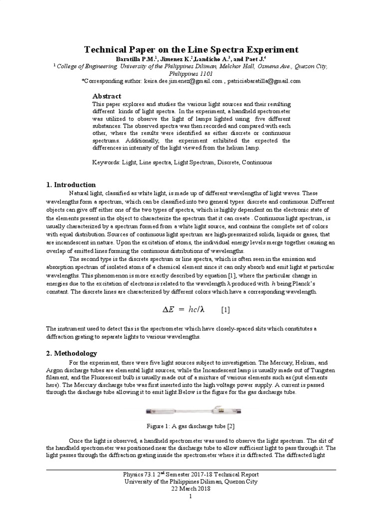 Technical Paper - Line Spectra PDF | PDF | Electromagnetic Spectrum ...