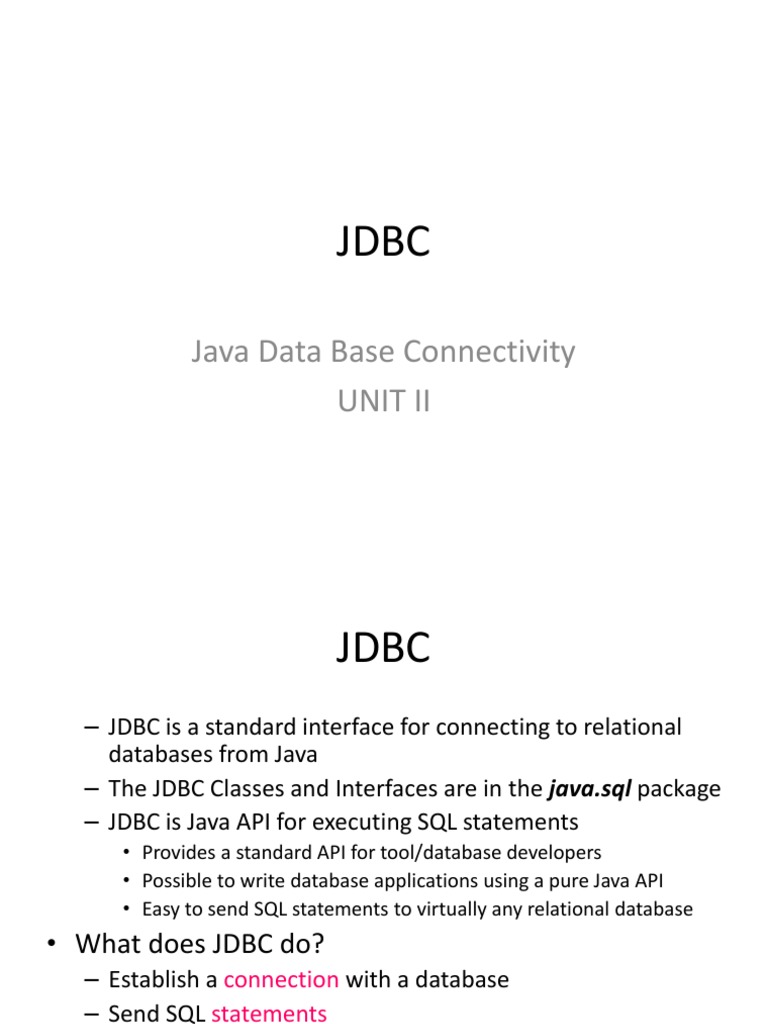 Java Data Base Connectivity Unit Ii | PDF | Databases | Data
