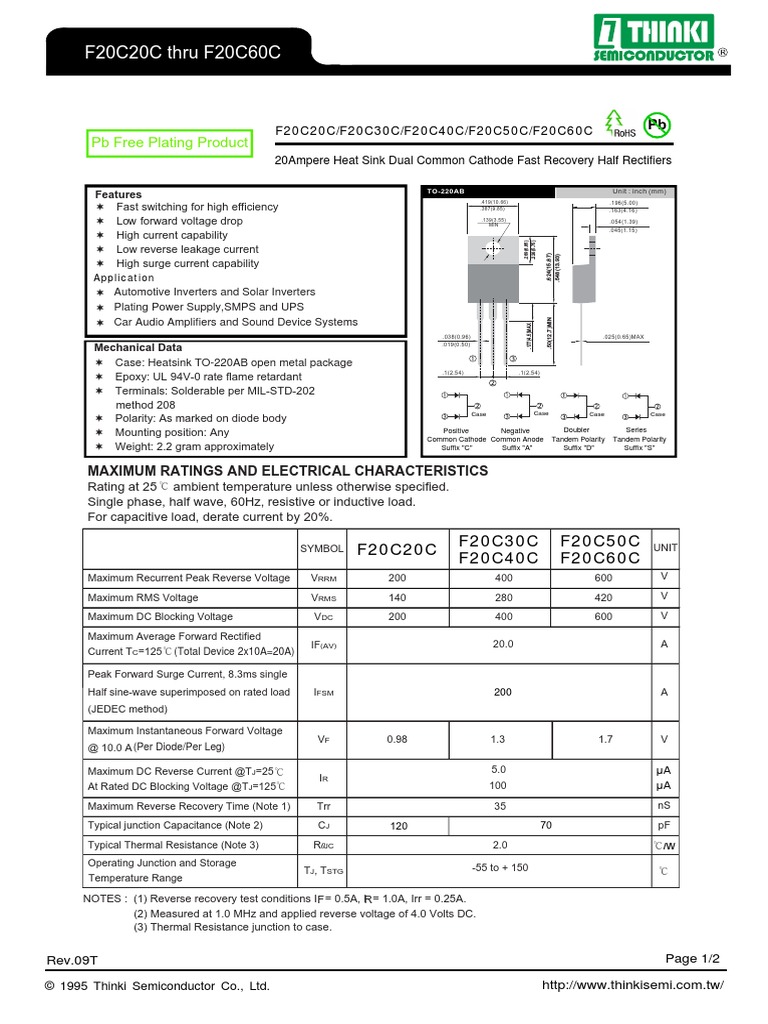 F20C20C/F20C30C/F20C40C/F20C50C/F20C60C | PDF | Rectifier | Amplifier
