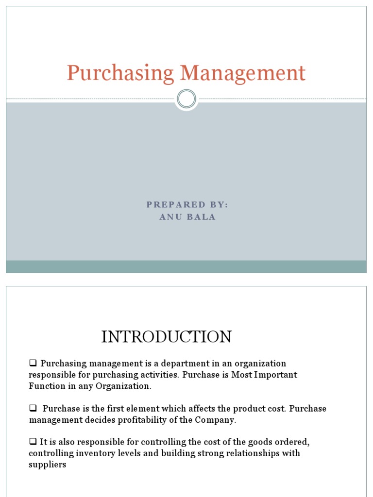 Purchasing Management Overview | PDF | Career & Growth | Finance ...