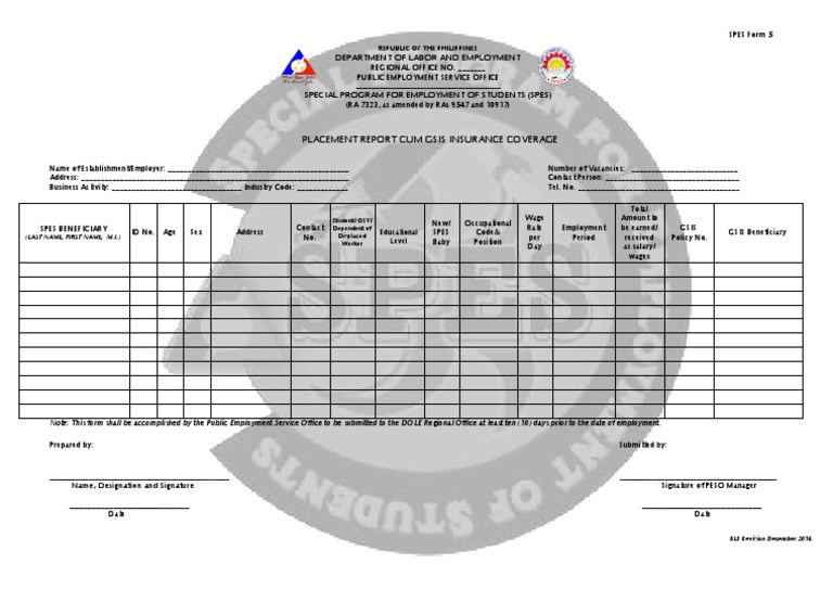 SPES Placement Report Form 5 | PDF | Employment | Labor