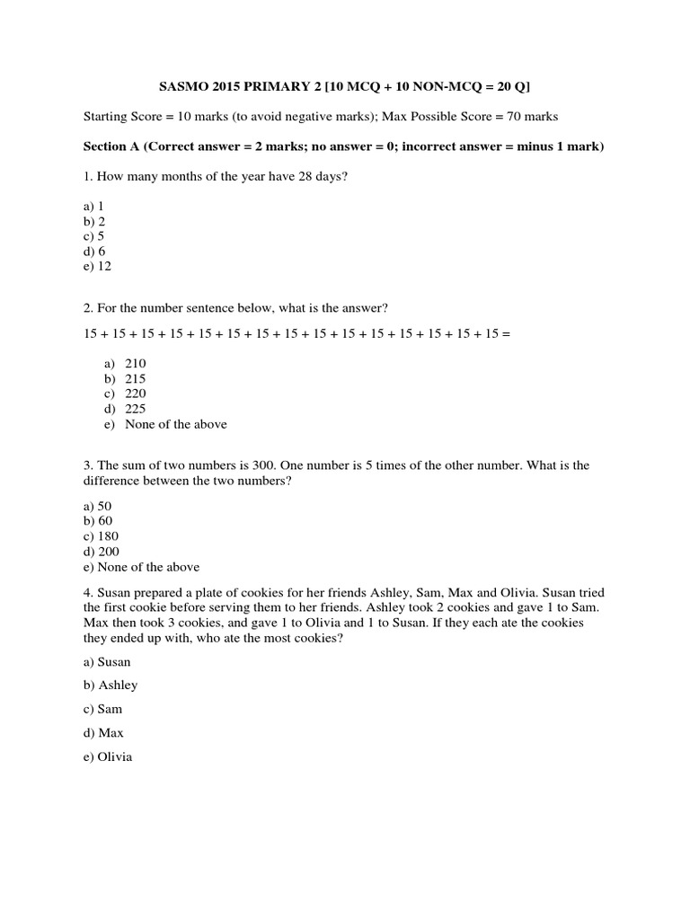 Primary 2 Sasmo 2015 Pdf Leisure