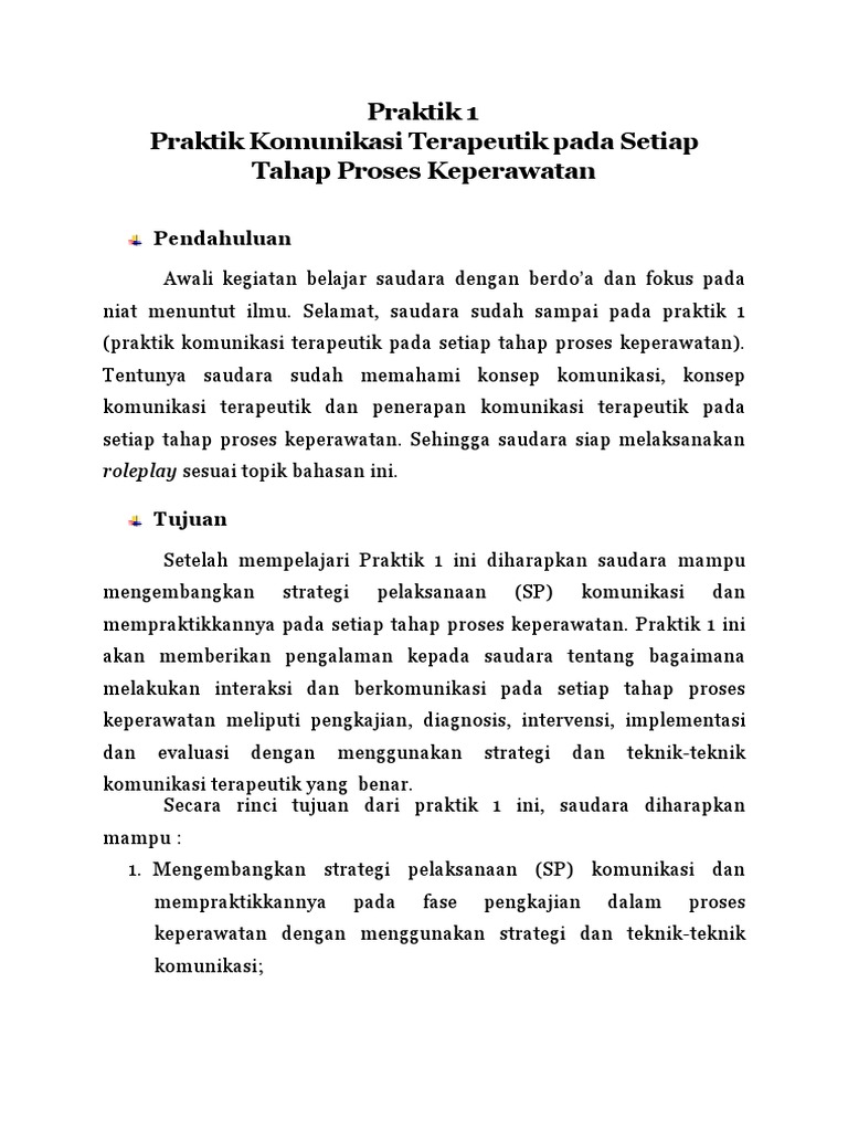 Contoh Tool Praktik Komunikasi Dalam Tahap Proses Keperawatan