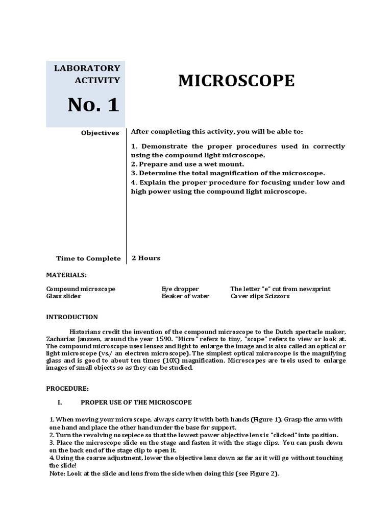 An Introduction to Using the Compound Microscope Procedures