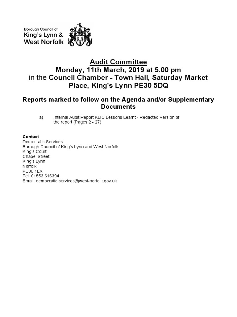 King's Lynn Council Report Into 'Lessons Learned' From KLIC PDF