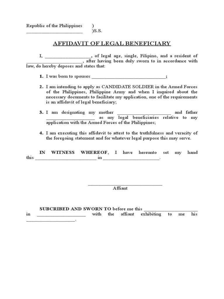 Affidavit of Legal Beneficiary PDF