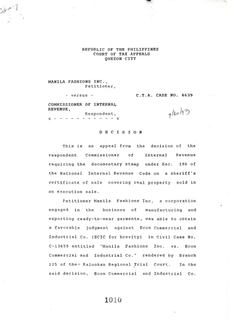 Analysis of Whether Documentary Stamp Tax Applies to Sheriff's