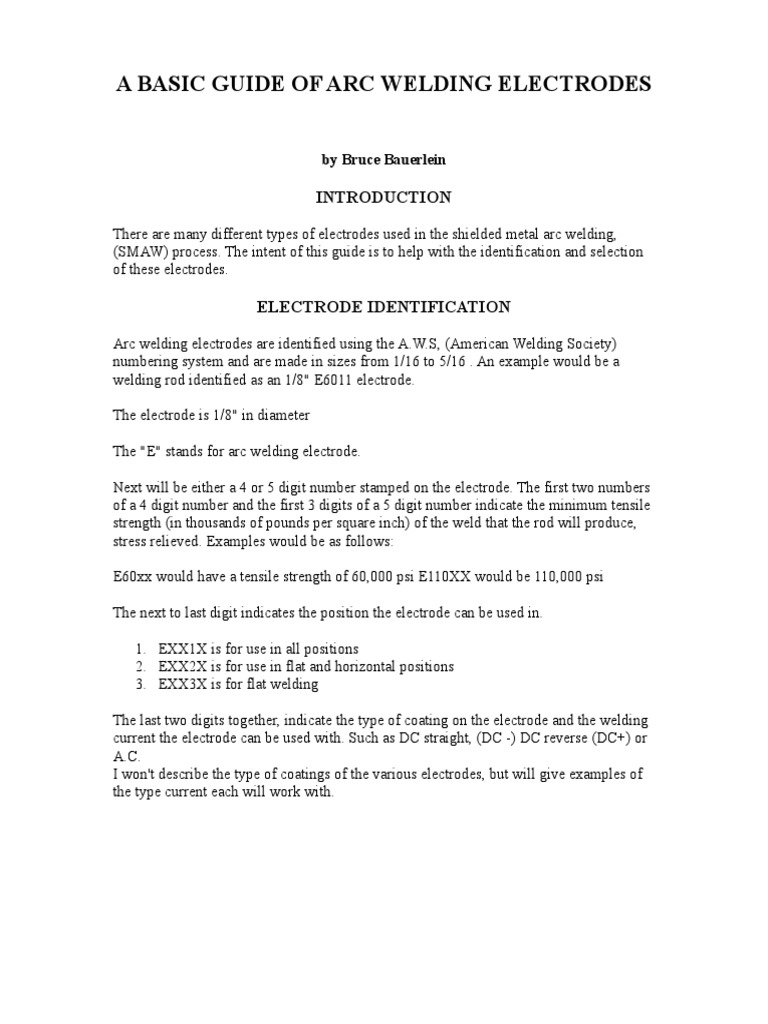 Basic Guide of Arc Welding Electrodes PDF Welding Construction