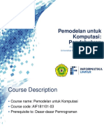 Pemodelan Untuk Komputasi: Pendahuluan: Program Studi Teknik Informatika Universitas Katolik Parahyangan Bandung 2019