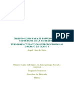 Orientaciones. Etnografía y Prácticas Introductorias Al Trabajo de Campo I PDF