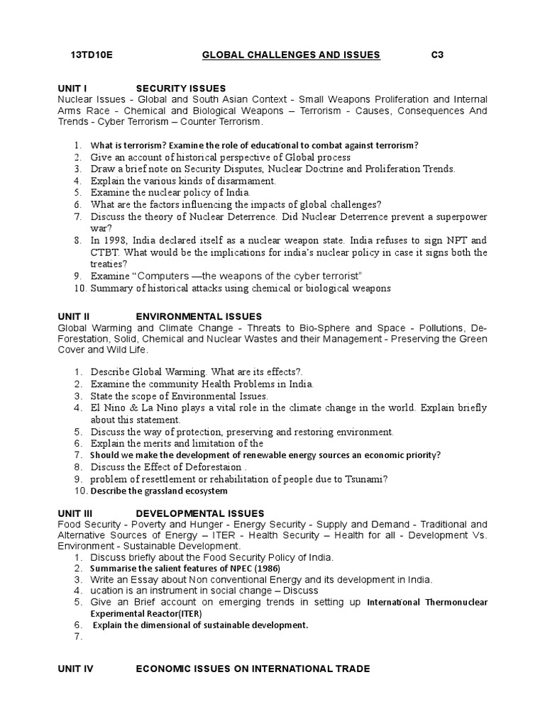 Global Challenges and Issues-1 | PDF | Nuclear Weapons | Nuclear ...