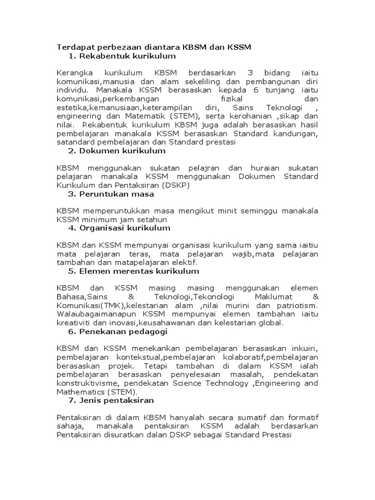 Terdapat Perbezaan Diantara Kbsm Dan Kssm Pdf