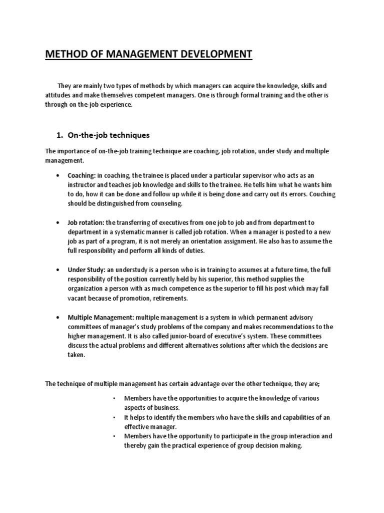 Management Development Methods Explained | PDF | Educational Technology ...