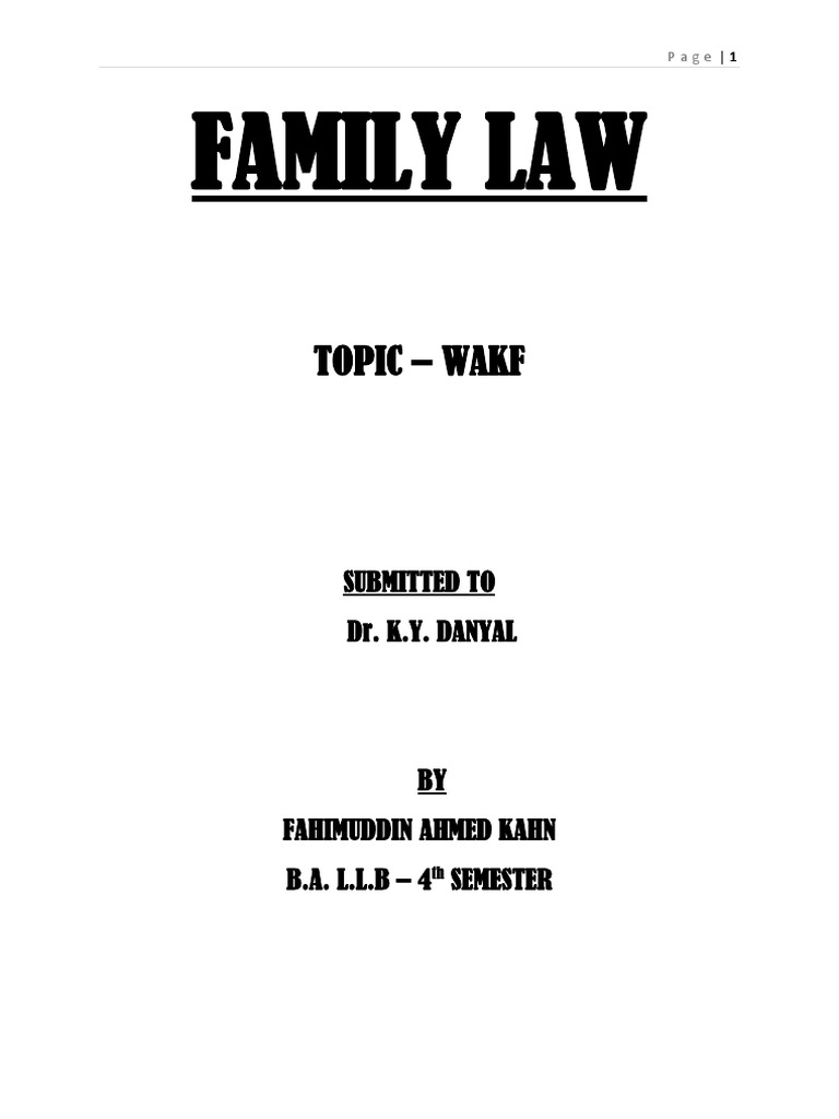 Family Law Topic Wakf PDF Property Religion And Belief