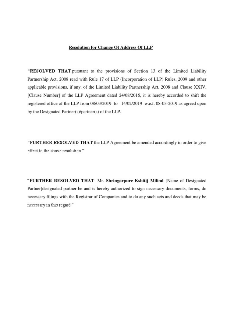 Change of Address of LLP PDF