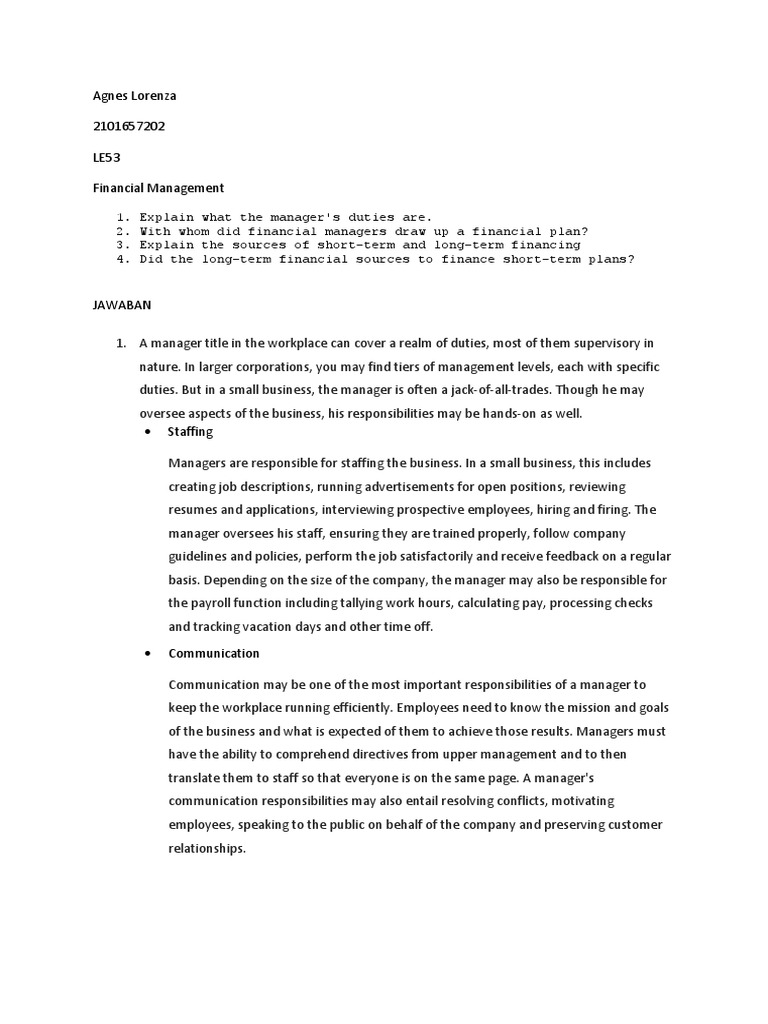 Managerial Duties in Financial Management | PDF | Expense | Loans