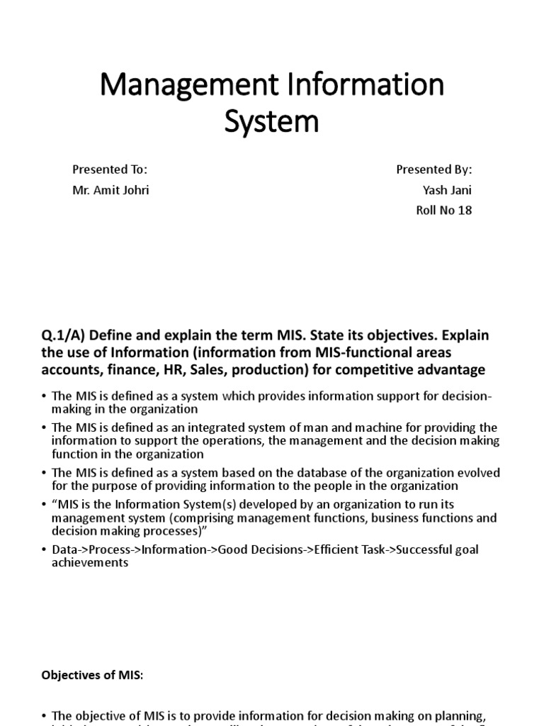 MIS: Objectives and Strategic Role | PDF | Strategic Management ...