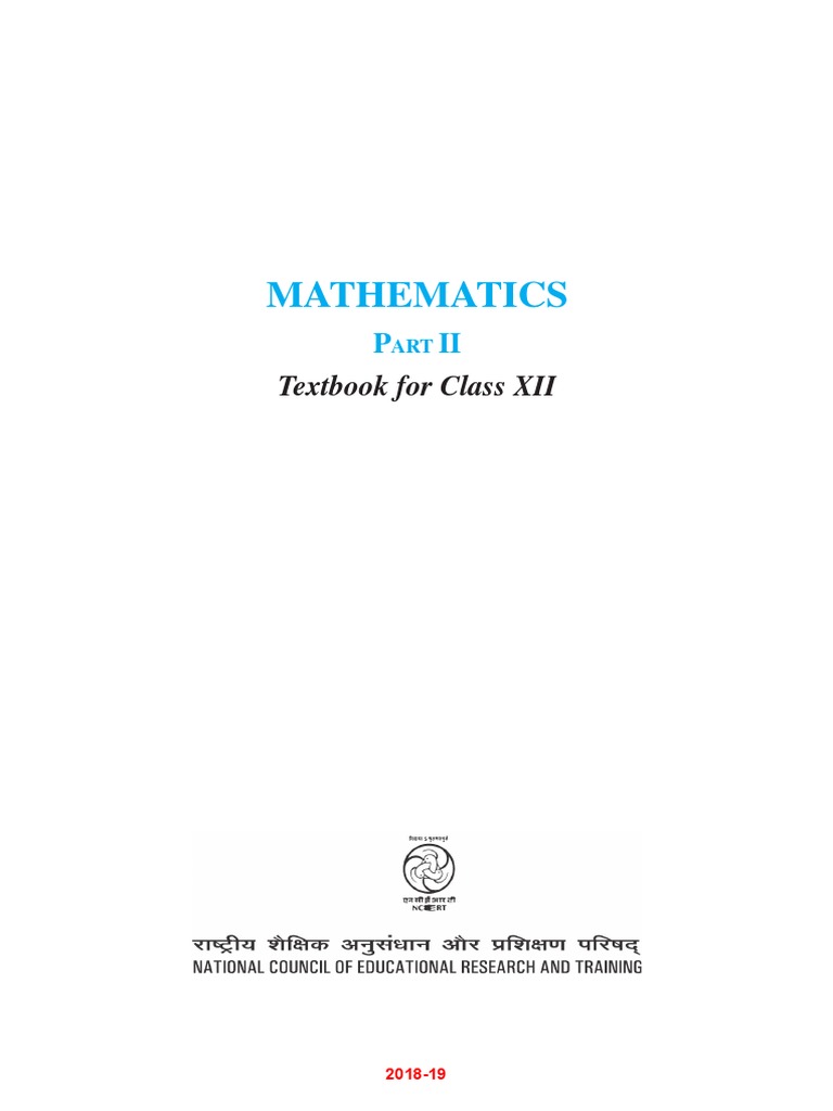 Mathematics Part 2 - Class 12 PDF | PDF | Integral | Derivative