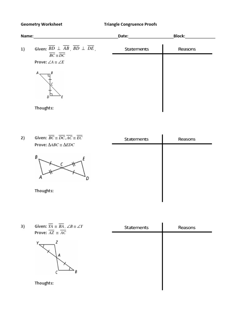 Triangle Congruence Proofs Worksheet | PDF
