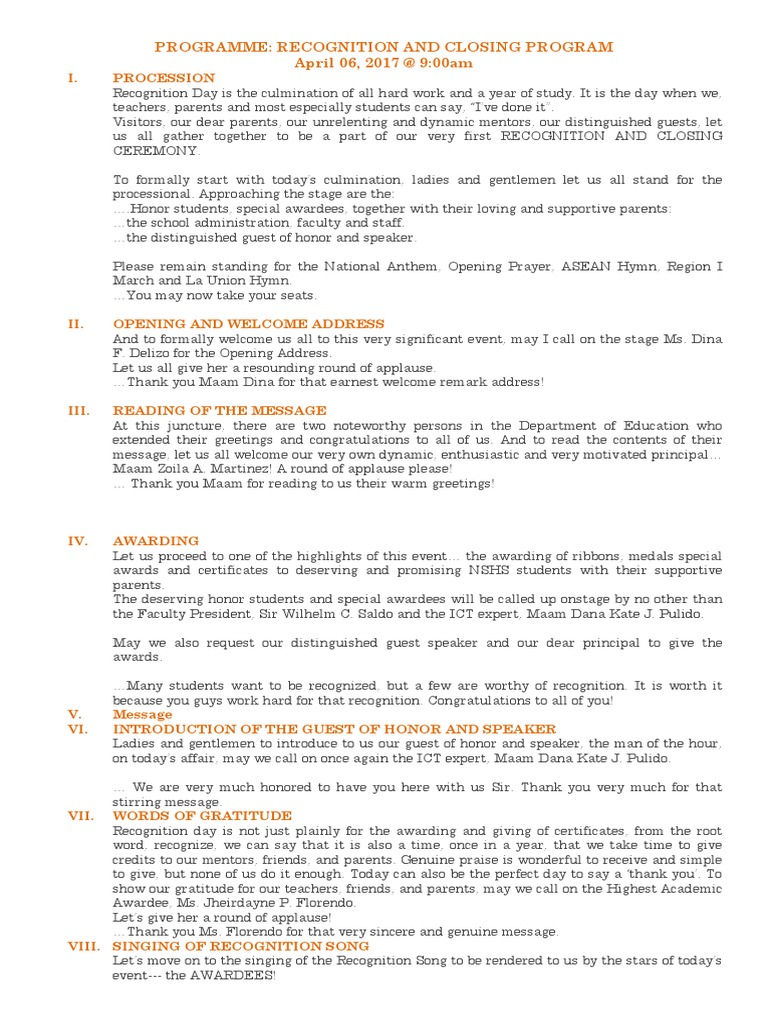 Recognition Program Script