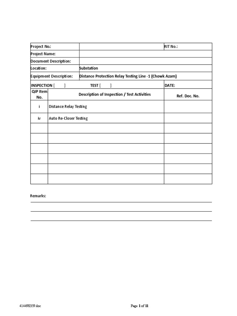 Distance Relay Testing Procedure | PDF | Relay | Fuse (Electrical)