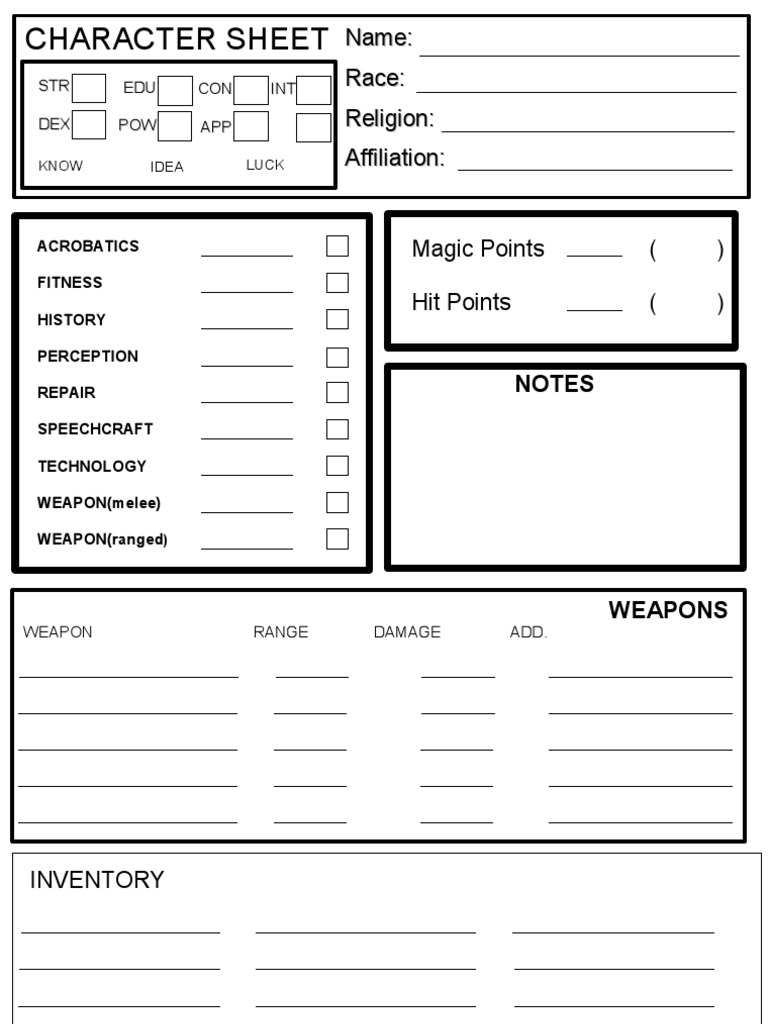 Character Sheet Template for RPGs | PDF | Games & Activities | Computers