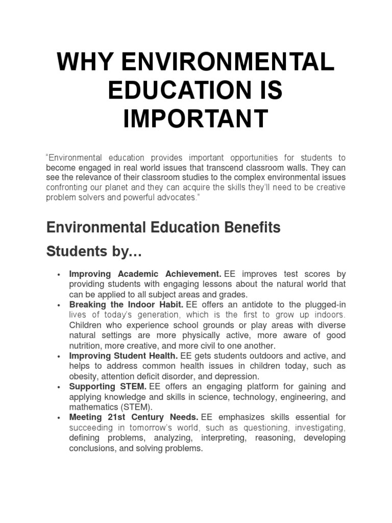 Importance of Environmental Education | PDF | Natural Environment | Ecology