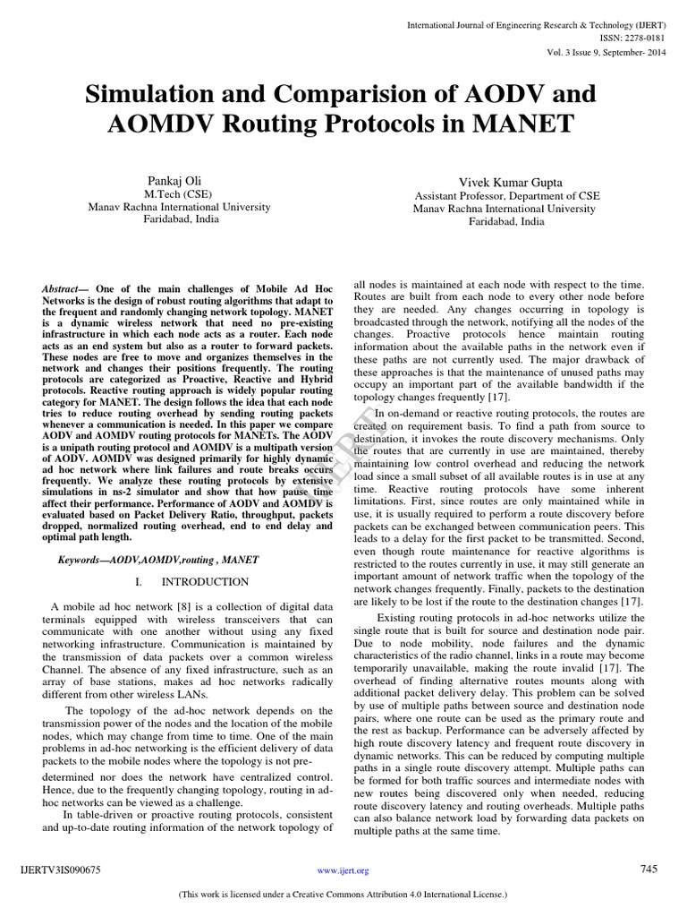 AODV vs AOMDV in MANET Routing | PDF | Routing | Computer Network