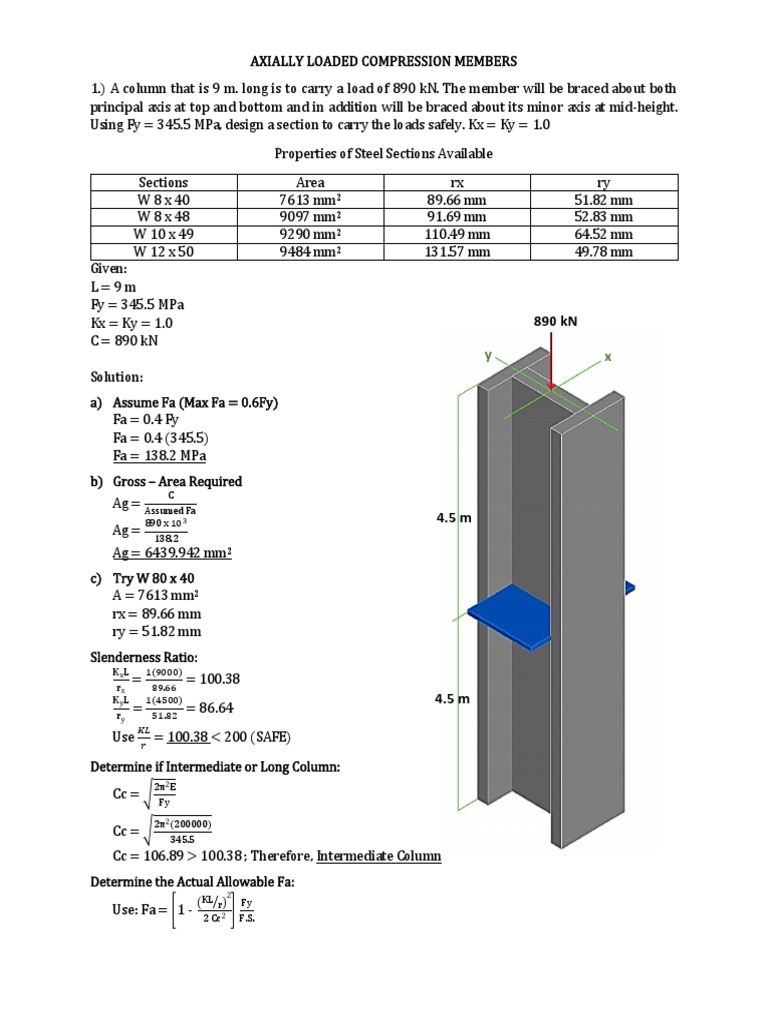 Intermediate Column Design for 890 kN Load | PDF | Column | Buckling