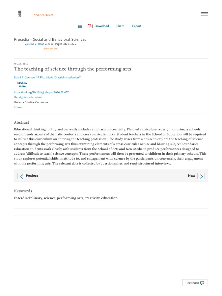 The Teaching of Science Through The Performing Arts: Procedia - Social ...