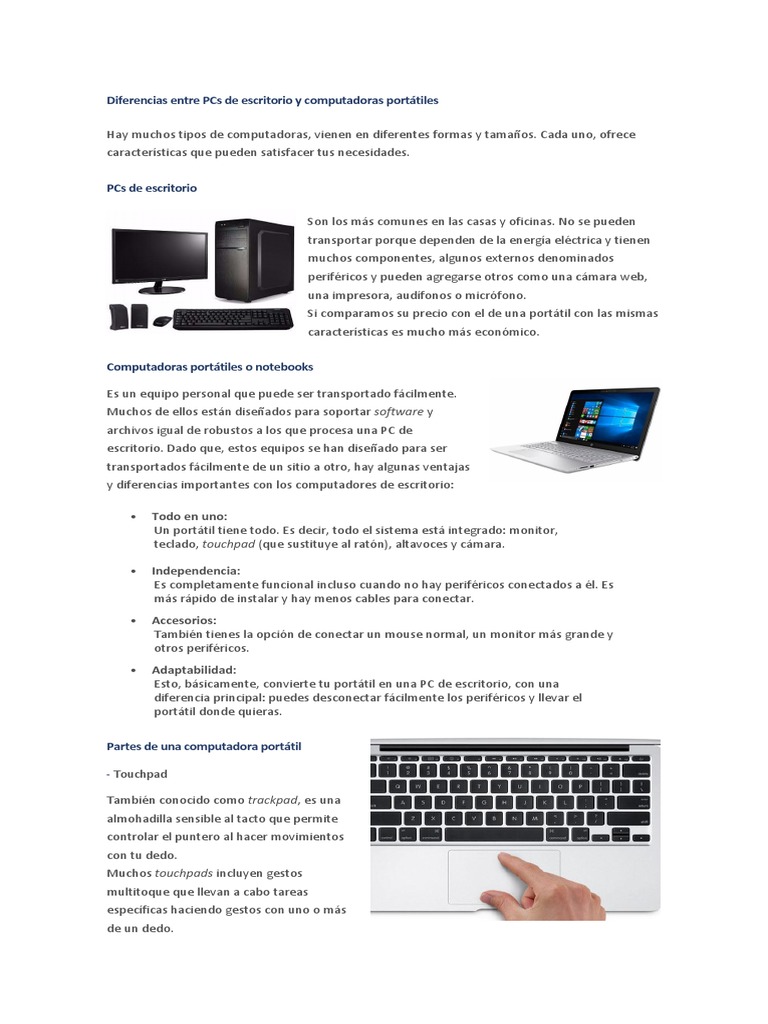 Insistir Roble llegada PCs de Escritorio Vs Computadoras Portátiles | PDF | Ordenador portátil |  Tableta