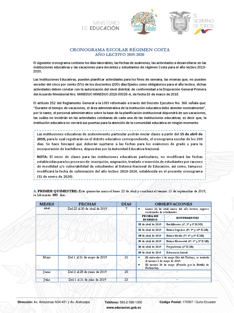 Cronograma Escolar Costa 2019 2020 Pdf Prueba Evaluacion Modificacion De Comportamiento Prueba Gratuita De 30 Dias Scribd