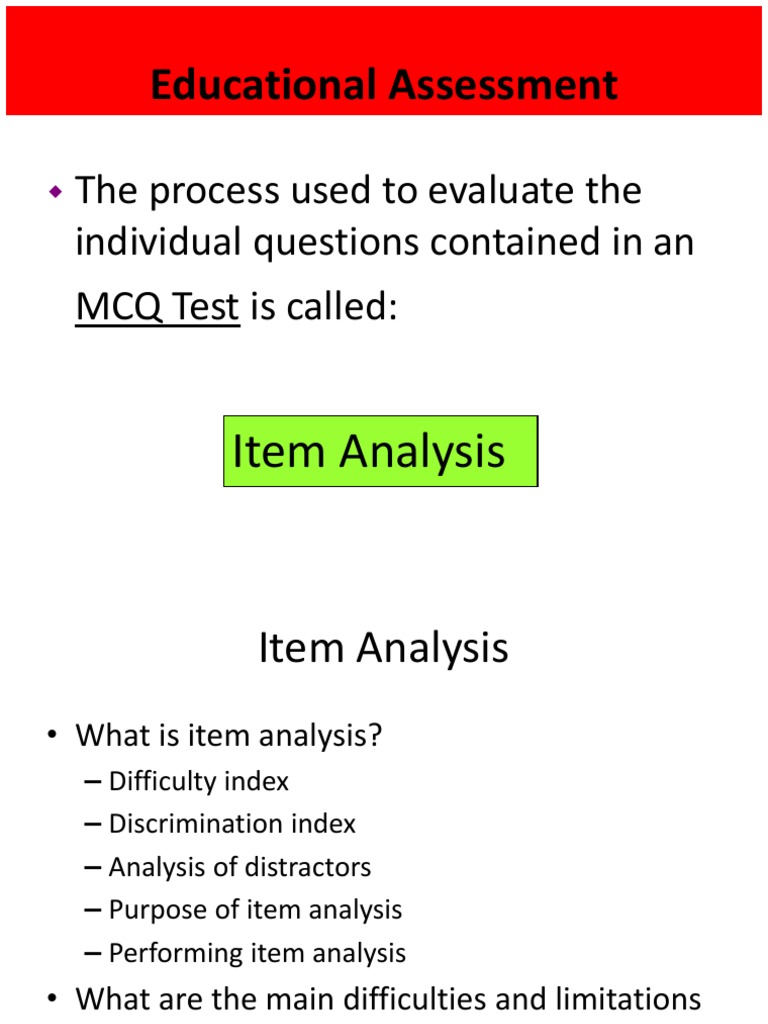 Understanding Item Analysis in MCQs | PDF | Multiple Choice | Test ...