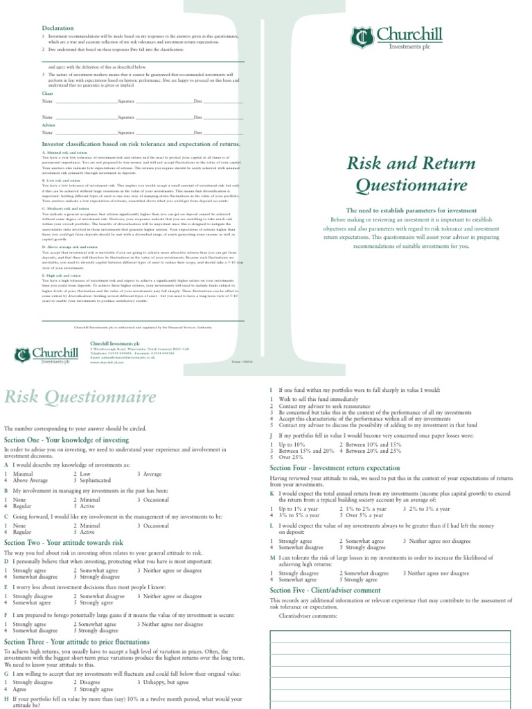 Investment Risk Assessment Questionnaire | PDF | Diversification ...