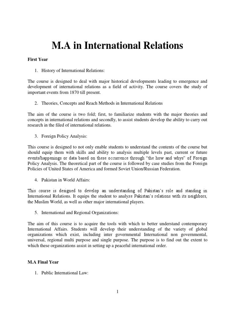M.A. in International Relations Overview | PDF | International ...