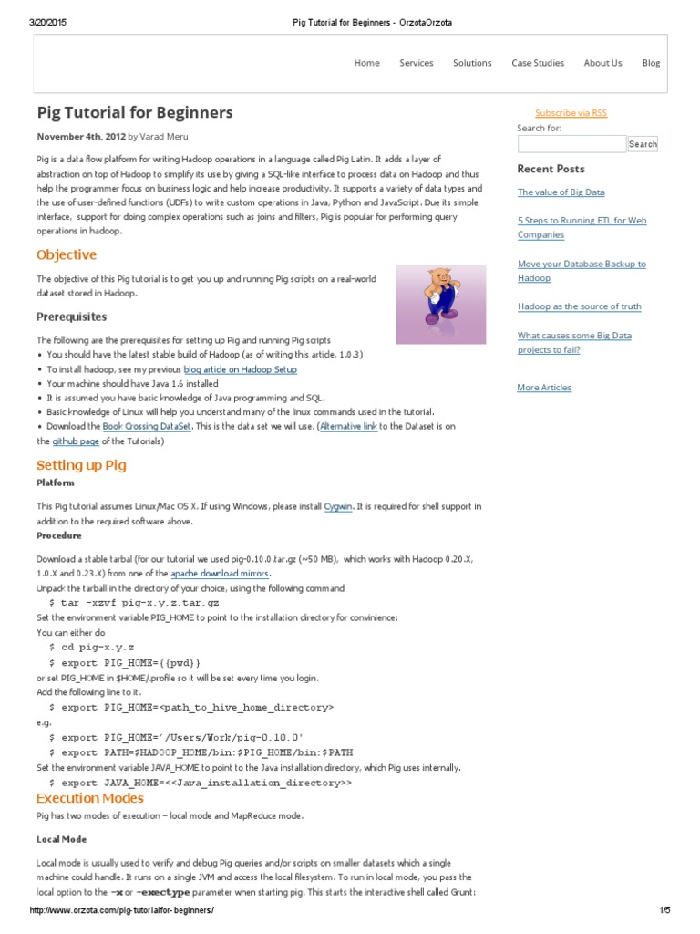 Pig Tutorial For Beginners - Orzota | PDF | Apache Hadoop | Map Reduce