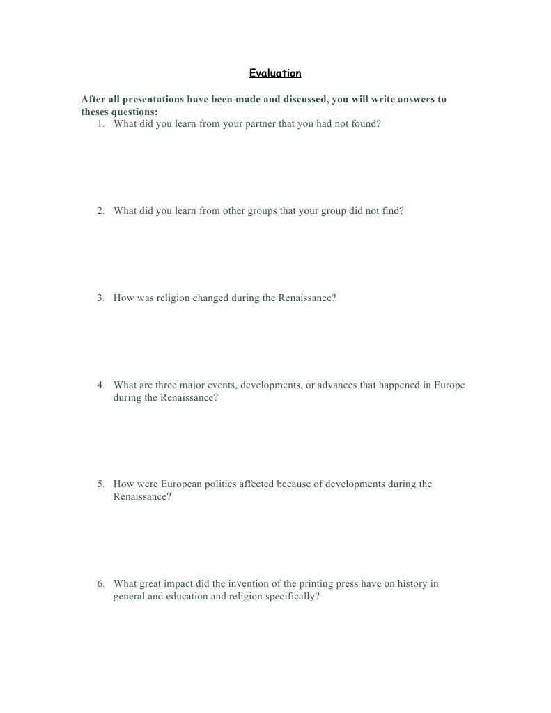Renaissance Evaluation Questions Guide | PDF
