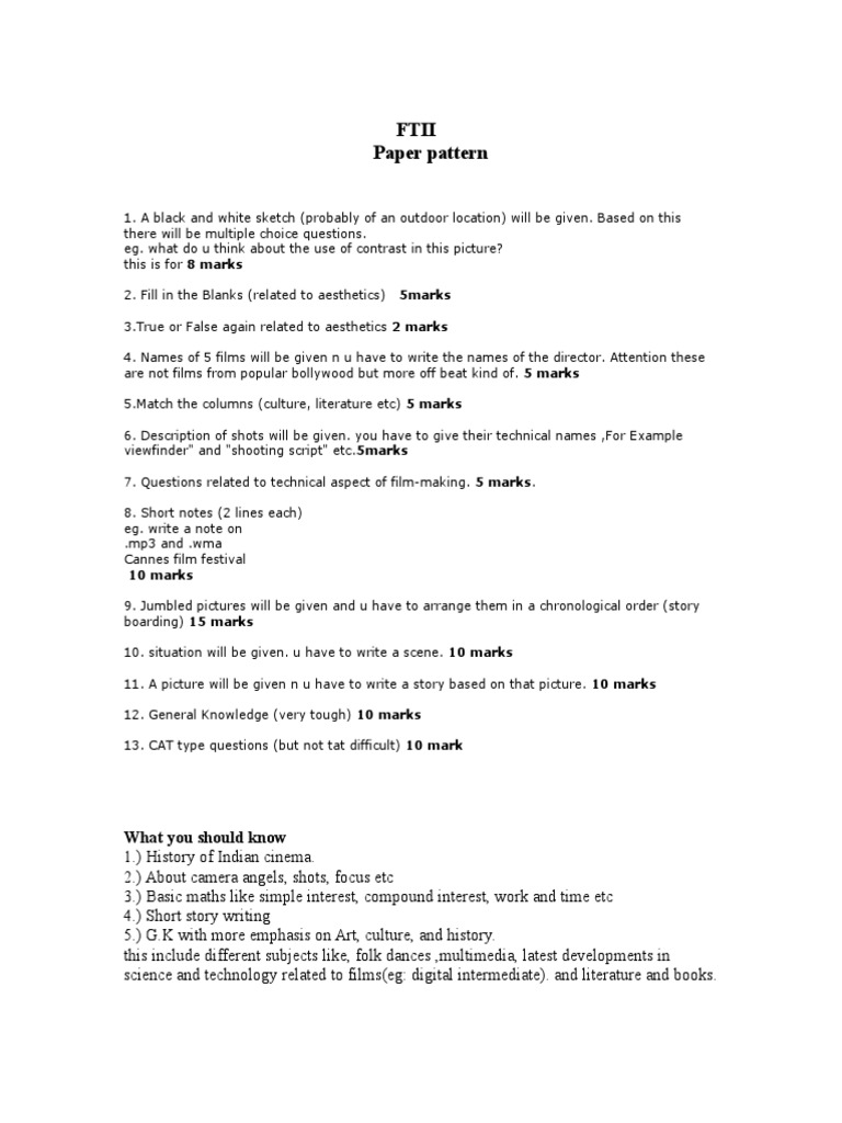 FTII Exam Pattern & Study Guide | PDF